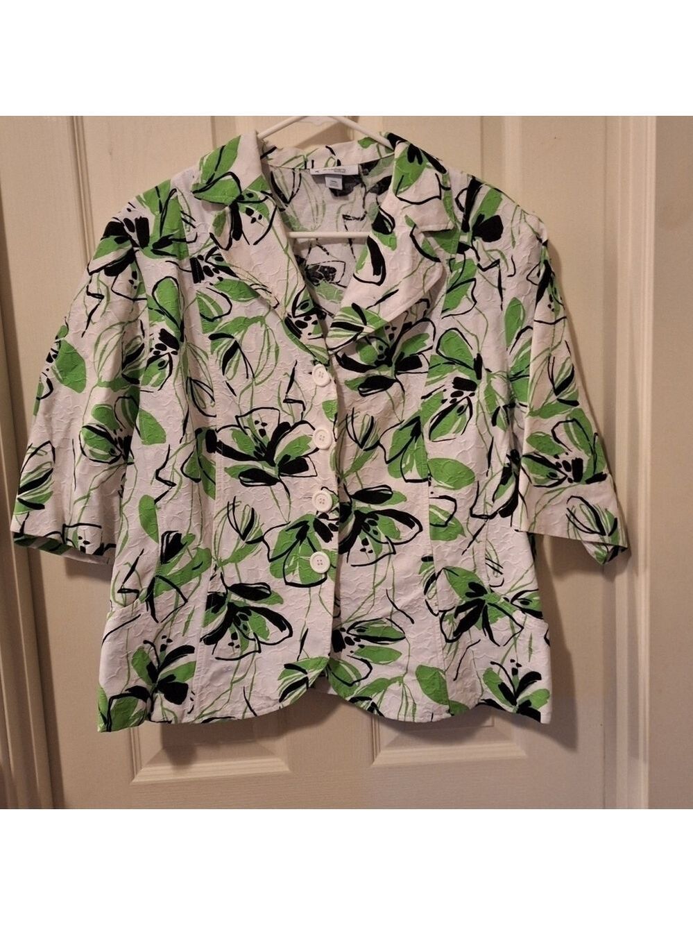 Dress Barn Green Floral Blazer Short Sleeve Size 16